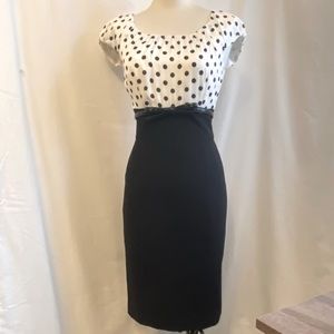 WHITE HOUSE BLACK MARKET Polka Dot Sheath Dress With Cap Sleeve and Fully Lined.
